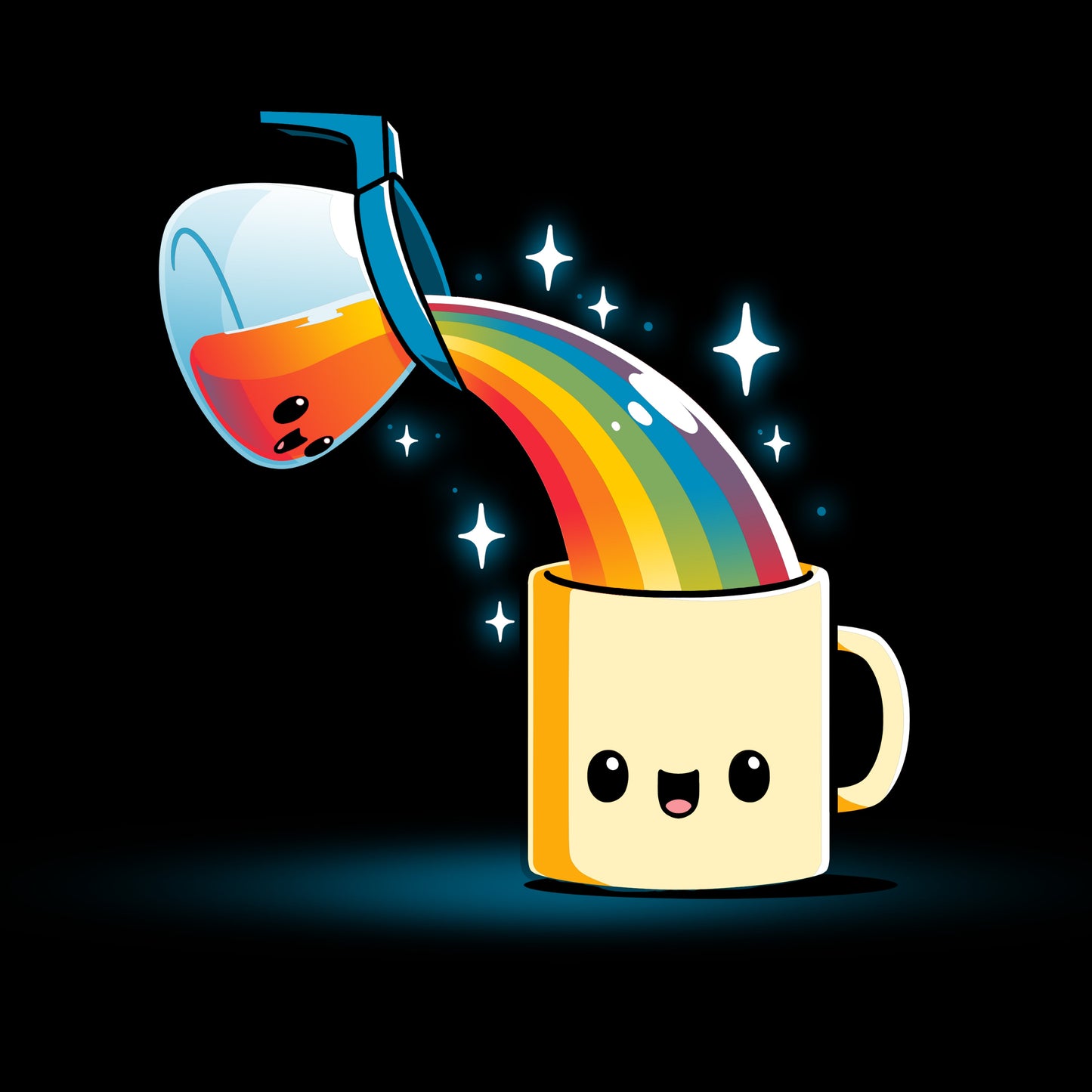 Premium Cotton T-shirt_TeeTurtle black Coffee is Magic. Featuring a coffee pot pouring a rainbow into a coffee cup.