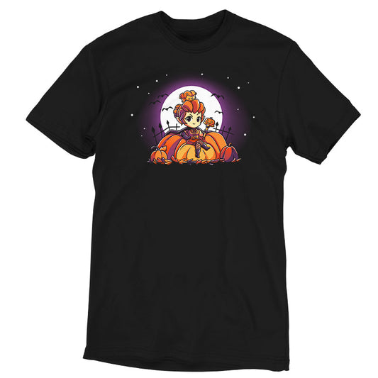 Premium Cotton T-shirt_TeeTurtle black Pumpkin Queen. Featuring a pumpkin queen sitting among giant pumpkins.