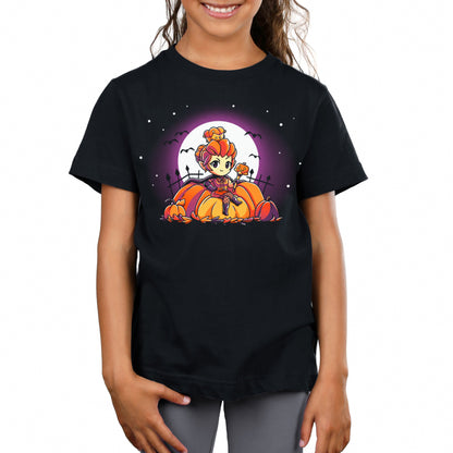 Premium Cotton T-shirt_TeeTurtle black Pumpkin Queen. Featuring a pumpkin queen sitting among giant pumpkins.