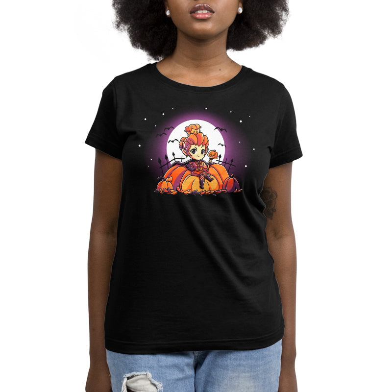 Premium Cotton T-shirt_TeeTurtle black Pumpkin Queen. Featuring a pumpkin queen sitting among giant pumpkins.