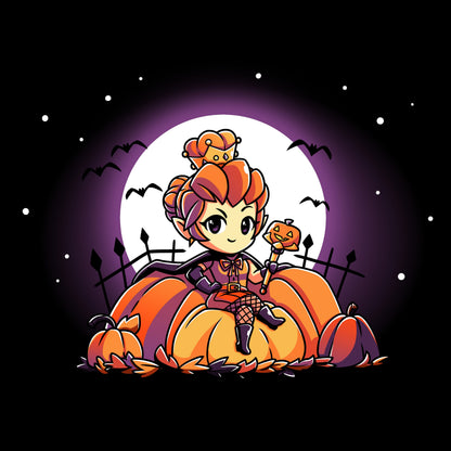 Premium Cotton T-shirt_TeeTurtle black Pumpkin Queen. Featuring a pumpkin queen sitting among giant pumpkins.