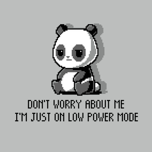 Premium Cotton T-shirt_TeeTurtle Low Power Mode silver gray t-shirt featuring pixel art of a panda sitting with the text 