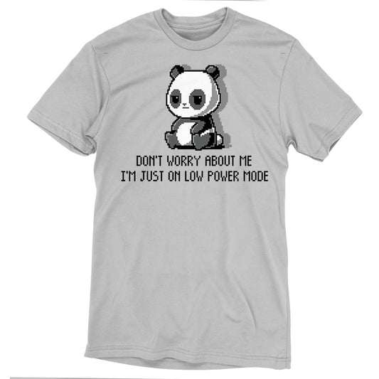 Premium Cotton T-shirt_TeeTurtle Low Power Mode silver gray t-shirt featuring pixel art of a panda sitting with the text 