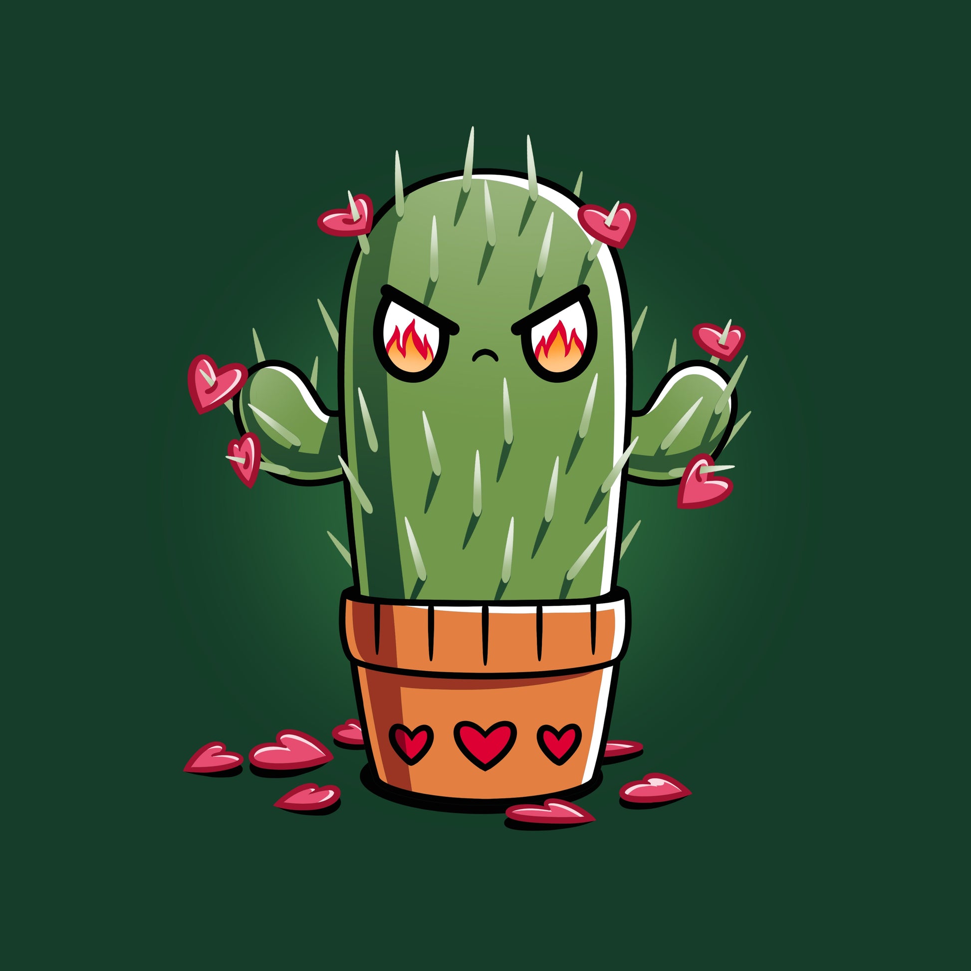 Premium Cotton T-shirt_TeeTurtle forest green Prickly Heart t-shirt featuring an angry prickly cactus with heart-shaped flowers.