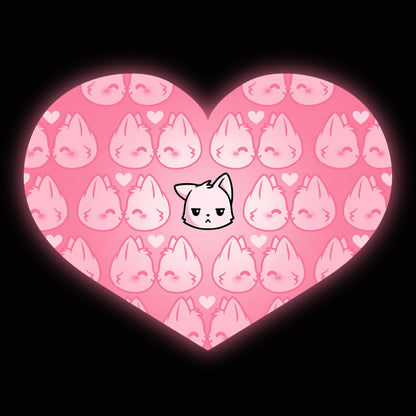 Premium Cotton T-shirt_TeeTurtle All by Meowself black t-shirt featuring multiple pink cats showing happy expressions surrounds a single central cat with a neutral expression.