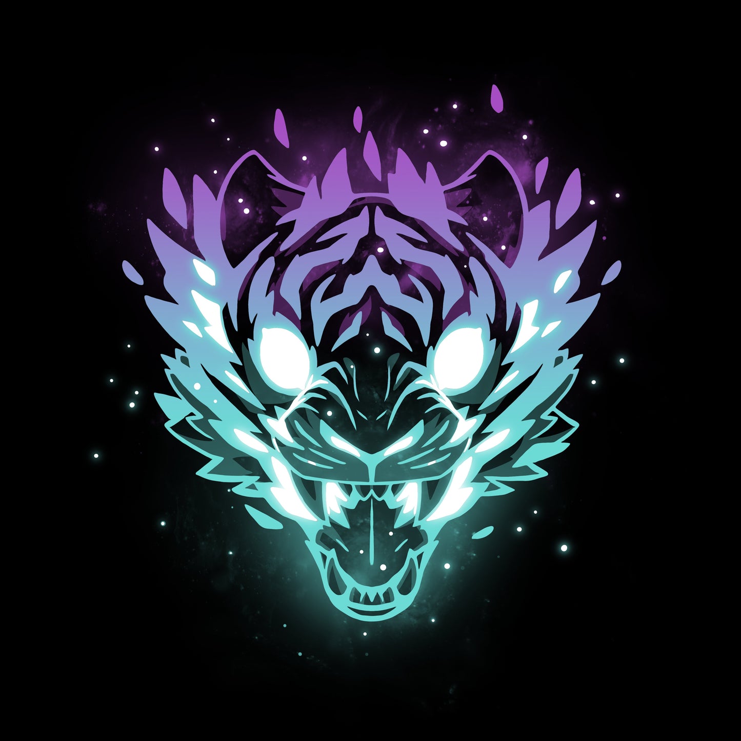 Premium Cotton T-shirt_TeeTurtle Astral Roar black t-shirt featuring a tiger head with neon blue and purple hues.