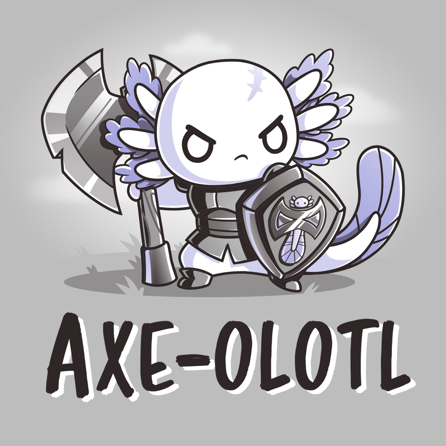 Premium Cotton T-shirt_TeeTurtle silver gray Axe-olotl Warrior featuring a fantasy warrior axolotl.