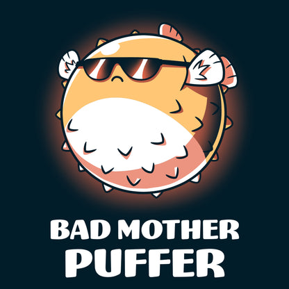 Premium Cotton T-shirt_TeeTurtle Bad Mother Puffer navy blue t-shirt featuring a pufferfish wearing sunglasses.