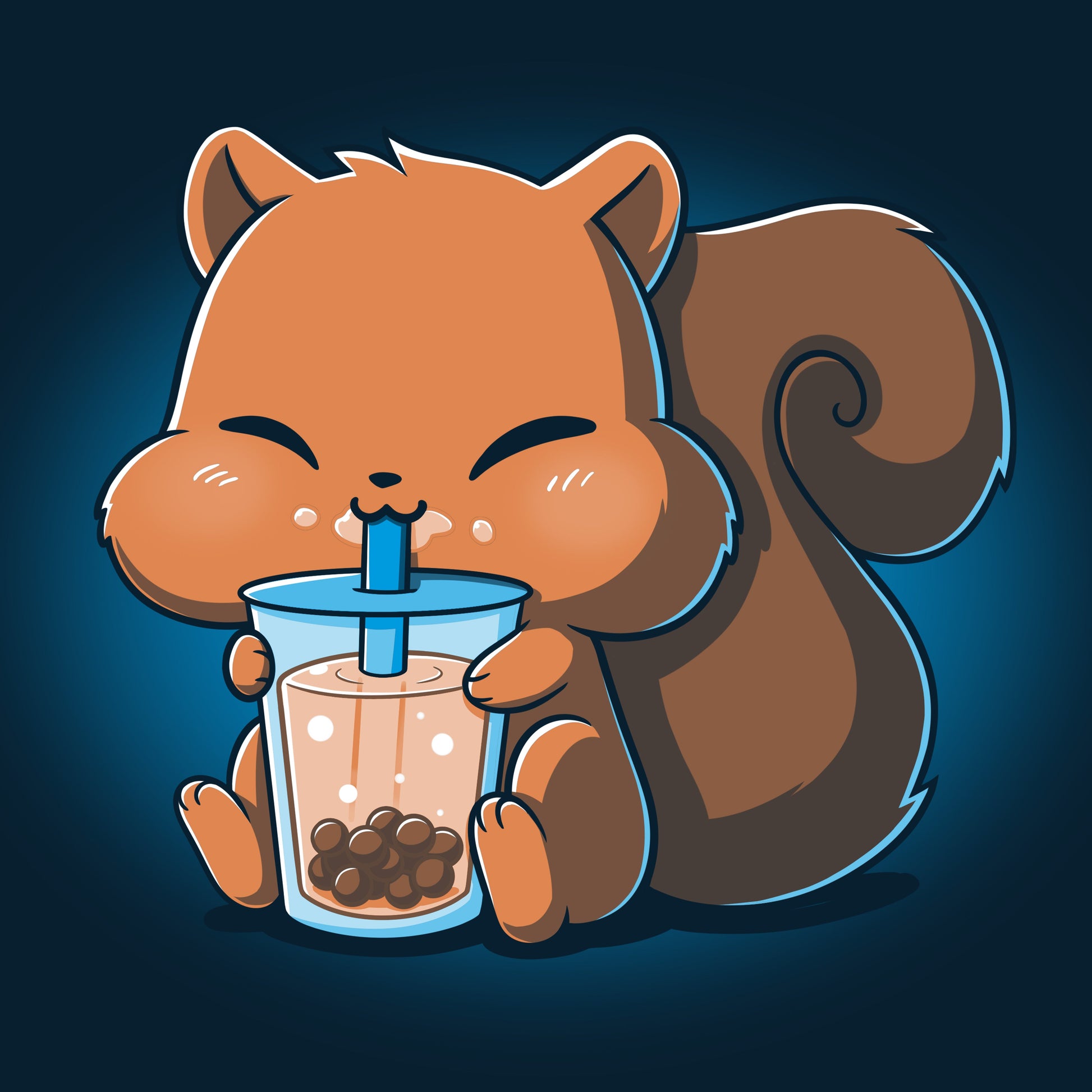 Premium Cotton T-shirt_Teeturtle Boba Squirrel navy blue t-shirt featuring an adorable, puffy-cheeked squirrel sipping boba tea.