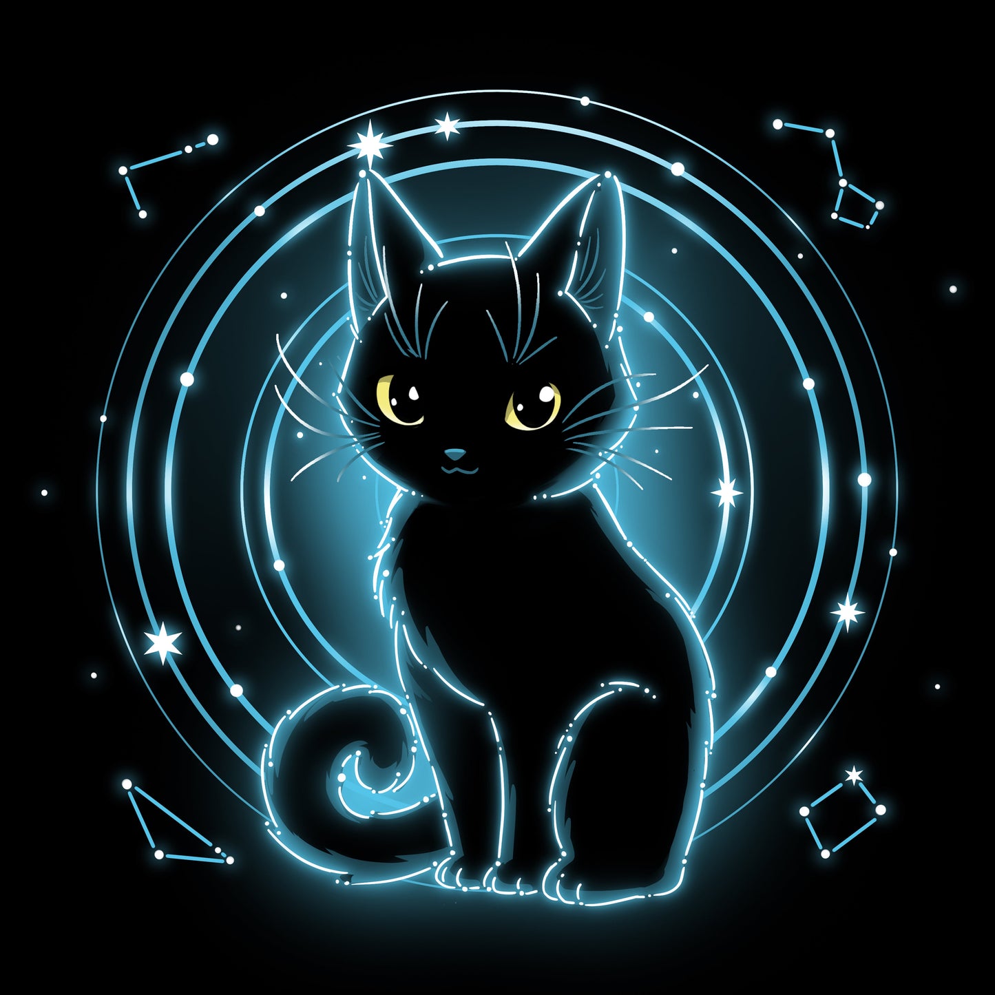 Premium Cotton T-shirt_TeeTurtle Celestial Cat black t-shirt featuring a celestial cat in front of a starry background.