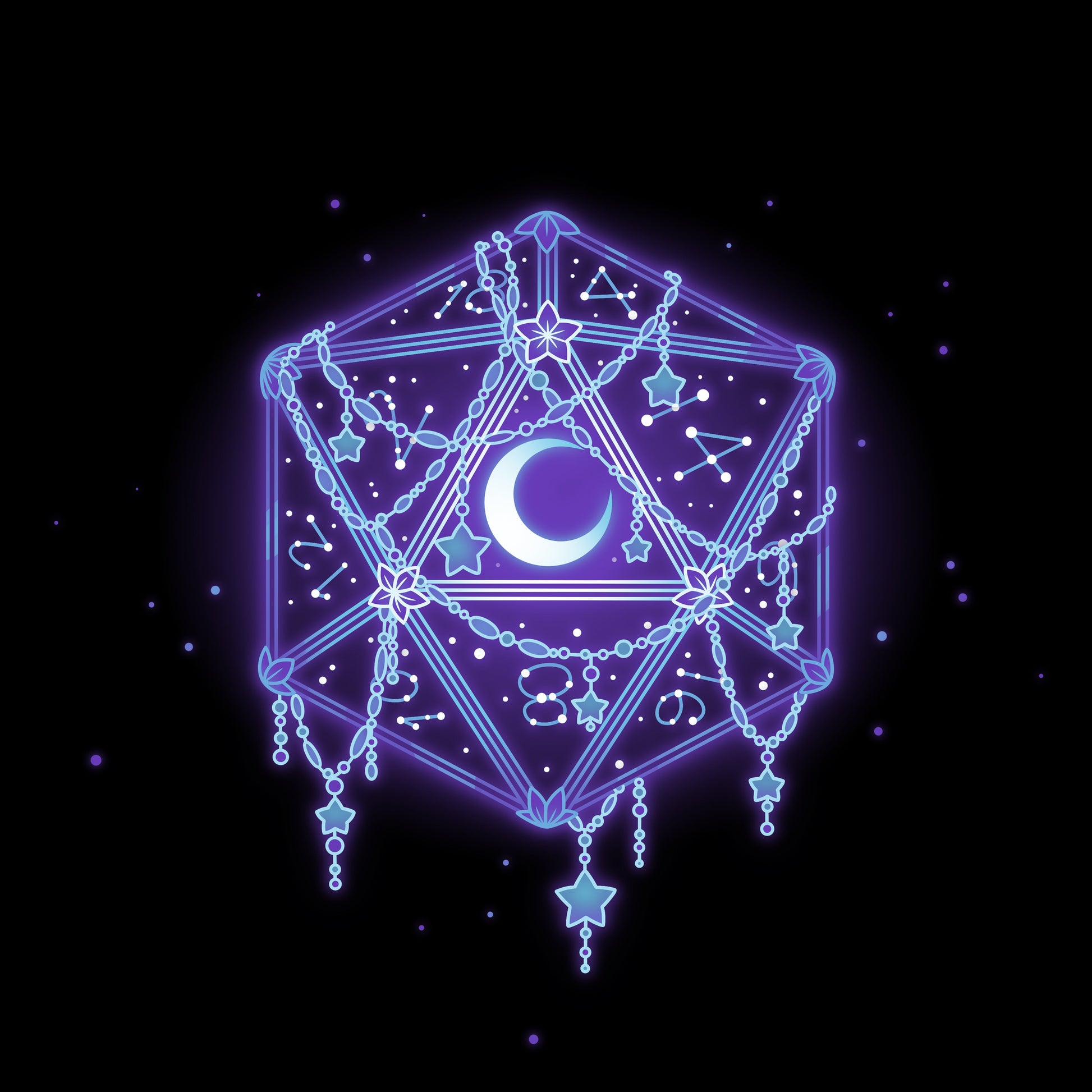 Premium Cotton T-shirt_TeeTurtle Celestial D20 black t-shirt featuring an artistic D20 with a moon and constellations inside of it.