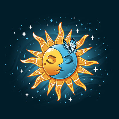 Premium Cotton T-shirt_TeeTurtle Celestial Duo navy blue t-shirt featuring a sun and moon surrounded by stars. 