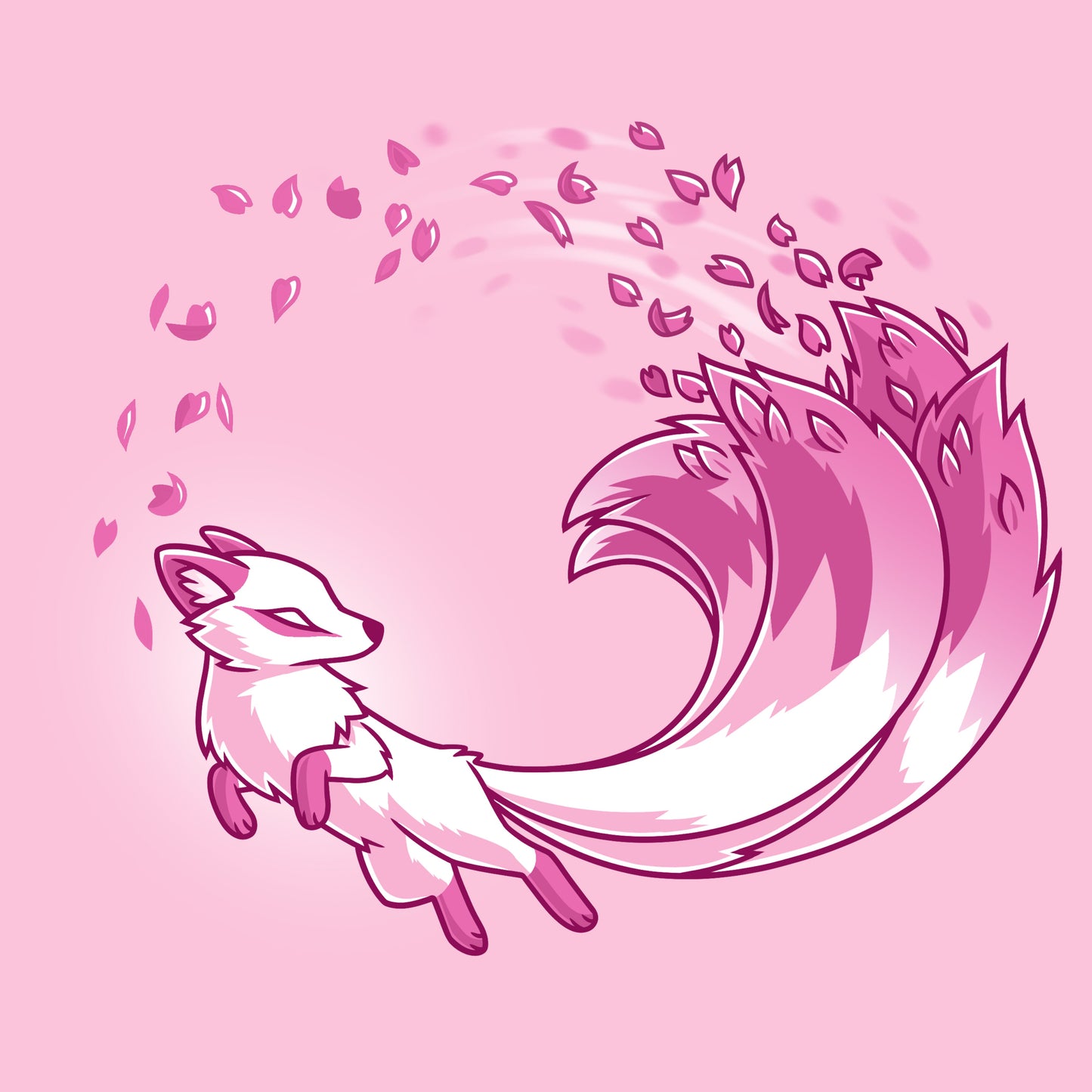 Premium Cotton T-shirt_TeeTurtle Cherry Blossom Kitsune light pink t-shirt featuring a magical pink kitsune with cherry blossom petals coming from the tails.