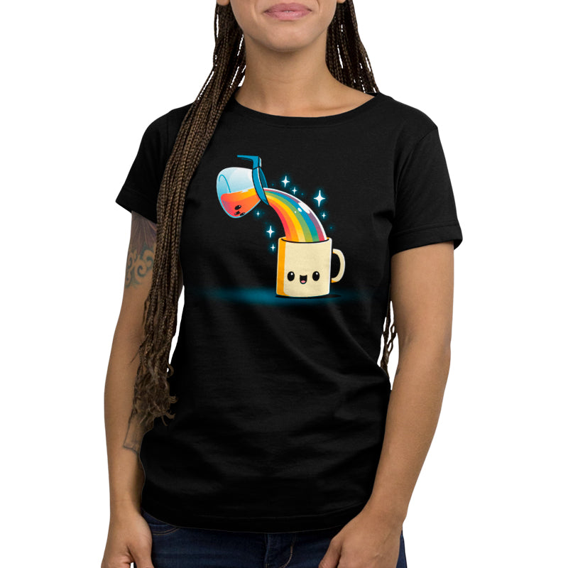 Premium Cotton T-shirt_TeeTurtle black Coffee is Magic. Featuring a coffee pot pouring a rainbow into a coffee cup.