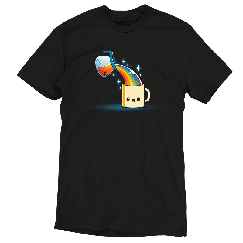 Premium Cotton T-shirt_TeeTurtle black Coffee is Magic. Featuring a coffee pot pouring a rainbow into a coffee cup.