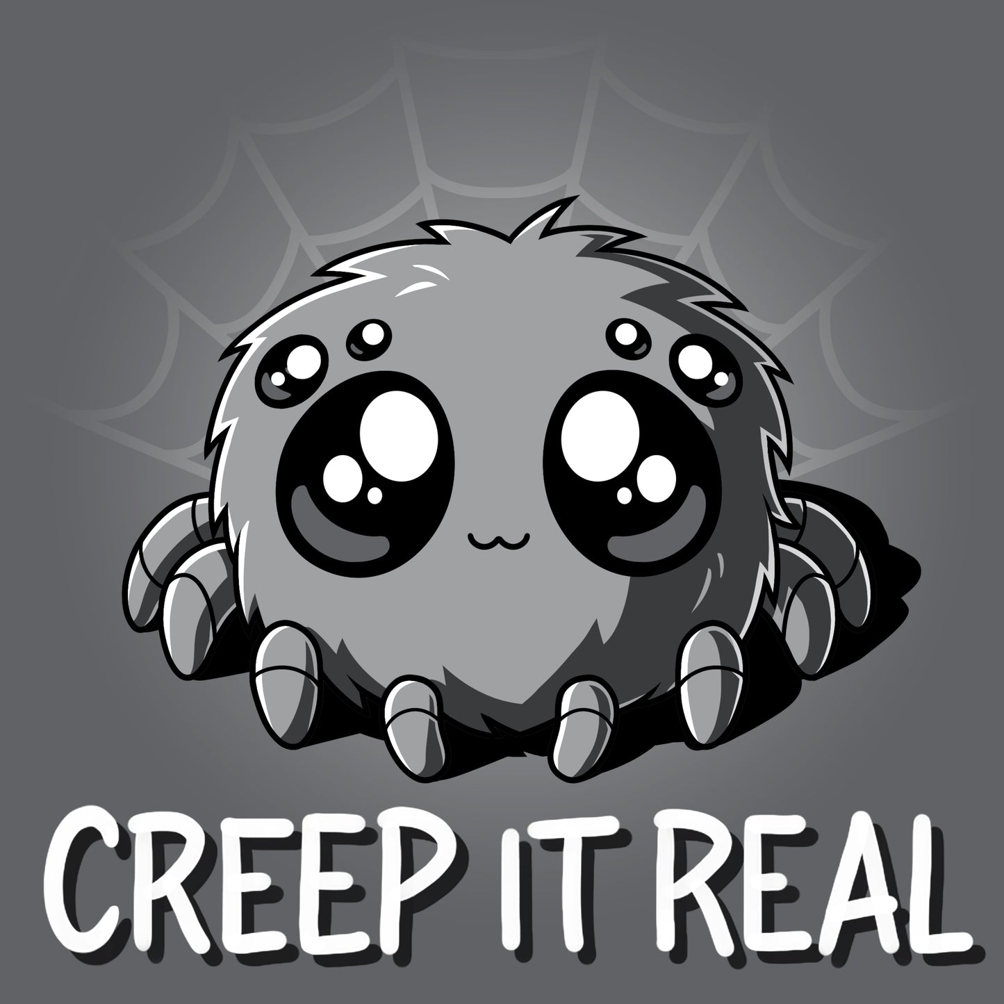 Premium Cotton T-shirt_TeeTurtle charcoal gray Creep It Real. Featuring a spider with large, cute eyes.