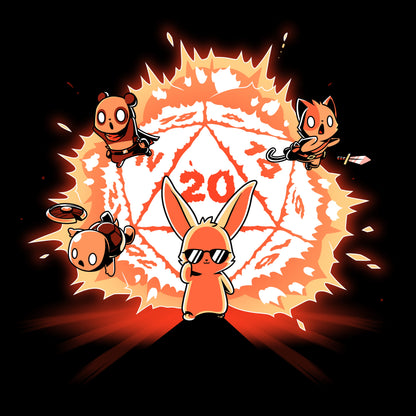 Premium Cotton T-shirt_TeeTurtle Critical Hit black t-shirt featuring a cool bunny with an exploding D20 behind them. 