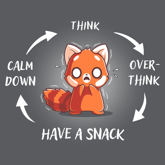 Premium Cotton T-shirt_TeeTurtle Cycle of Anxiety Charcoal Gray t-shirt featuring a red panda going through a cycle of anxiety and calm. 