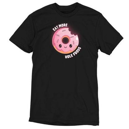 Premium Cotton T-shirt_TeeTurtle Eat More Hole Foods black t-shirt featuring a cute pink sprinkle donut with a bite taken out of it.