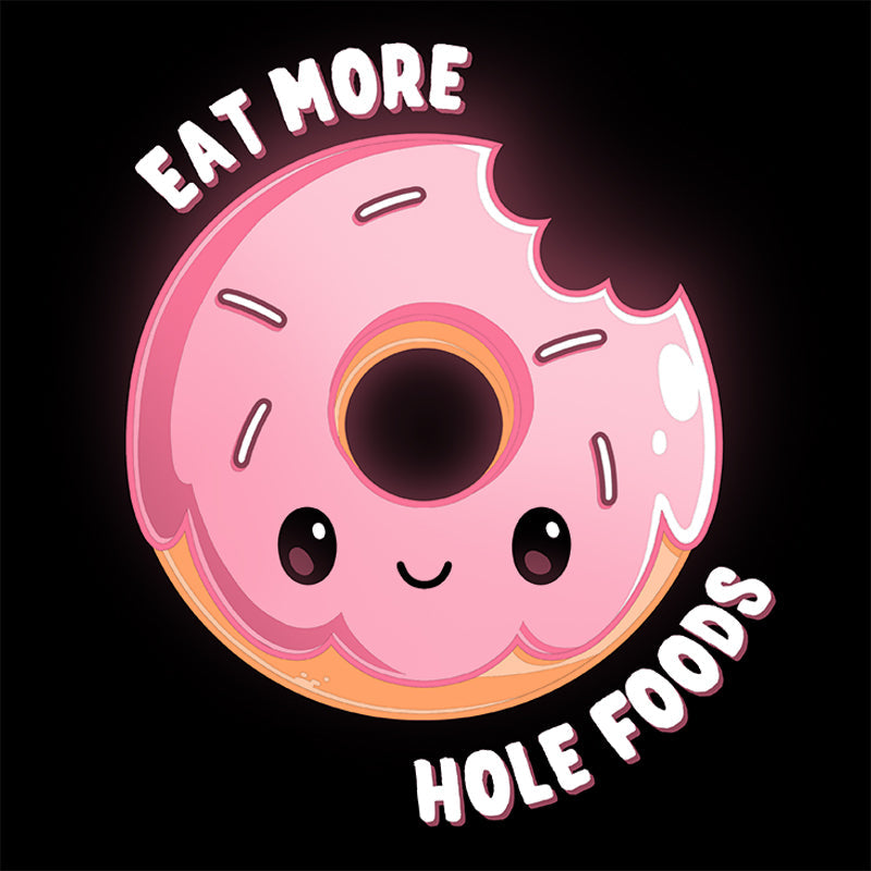 Premium Cotton T-shirt_TeeTurtle Eat More Hole Foods black t-shirt featuring a cute pink sprinkle donut with a bite taken out of it.