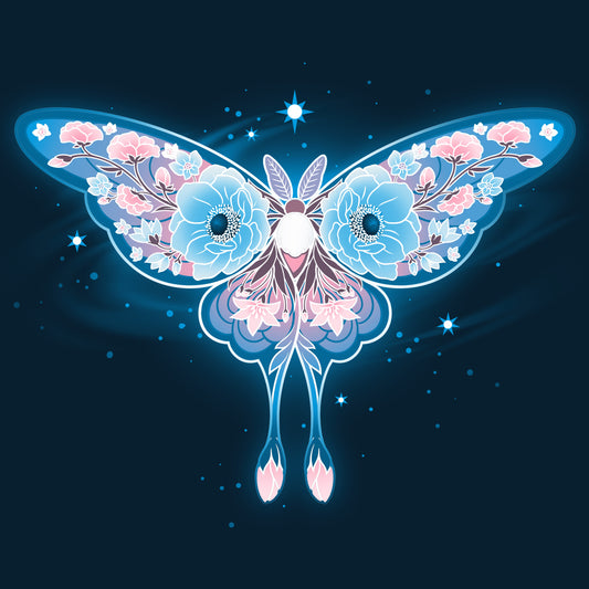 Premium Cotton T-shirt_TeeTurtle Floral Moth navy blue t-shirt featuring a moth with blue and pink floral patterns on its wings.