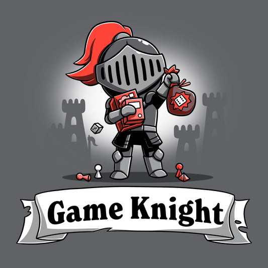 Premium Cotton T-shirt_TeeTurtle Game Knight charcoal gray t-shirt featuring a knight in armor holding a game die and cards.
