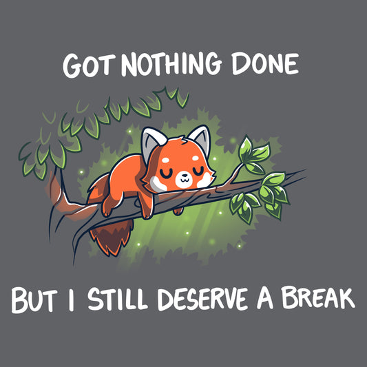 Premium Cotton T-shirt_TeeTurtle Got Nothing Done Charcoal Gray t-shirt featuring a cute red panda lounging on a tree branch with the text above stating, 