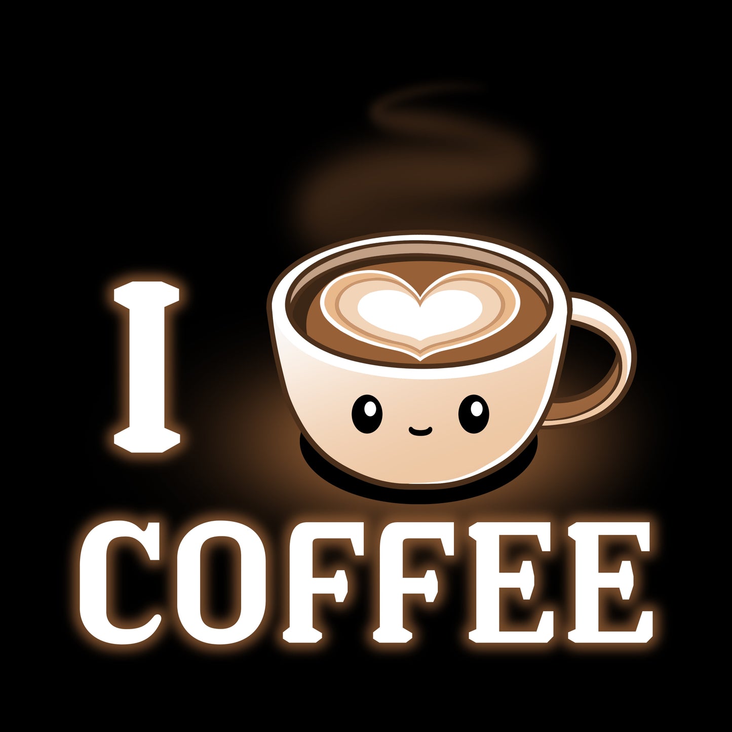 Premium Cotton T-shirt_TeeTurtle I <3 Coffee black t-shirt featuring a coffee cup with a smiling face and a heart-shaped design in the foam, accompanied by the text "I <3 Coffee."