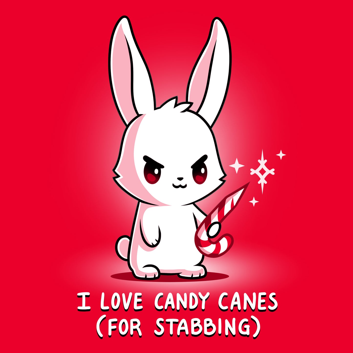 Premium Cotton T-shirt_TeeTurtle I Love Candy Canes(For Stabbing) red t-shirt featuring an angry bunny holding a candy cane with a sharp end.