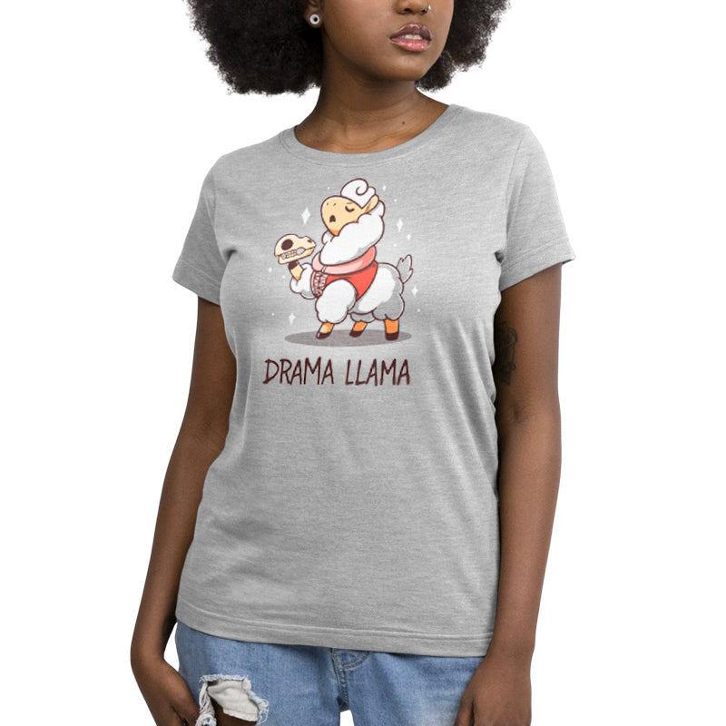 Premium Cotton T-shirt_Teeturtle I'm A Drama Lllama silver gray t-shirt featuring a Shakespearian-attired Llama holding a Llama skull with 'Drama Llama' written beneath.