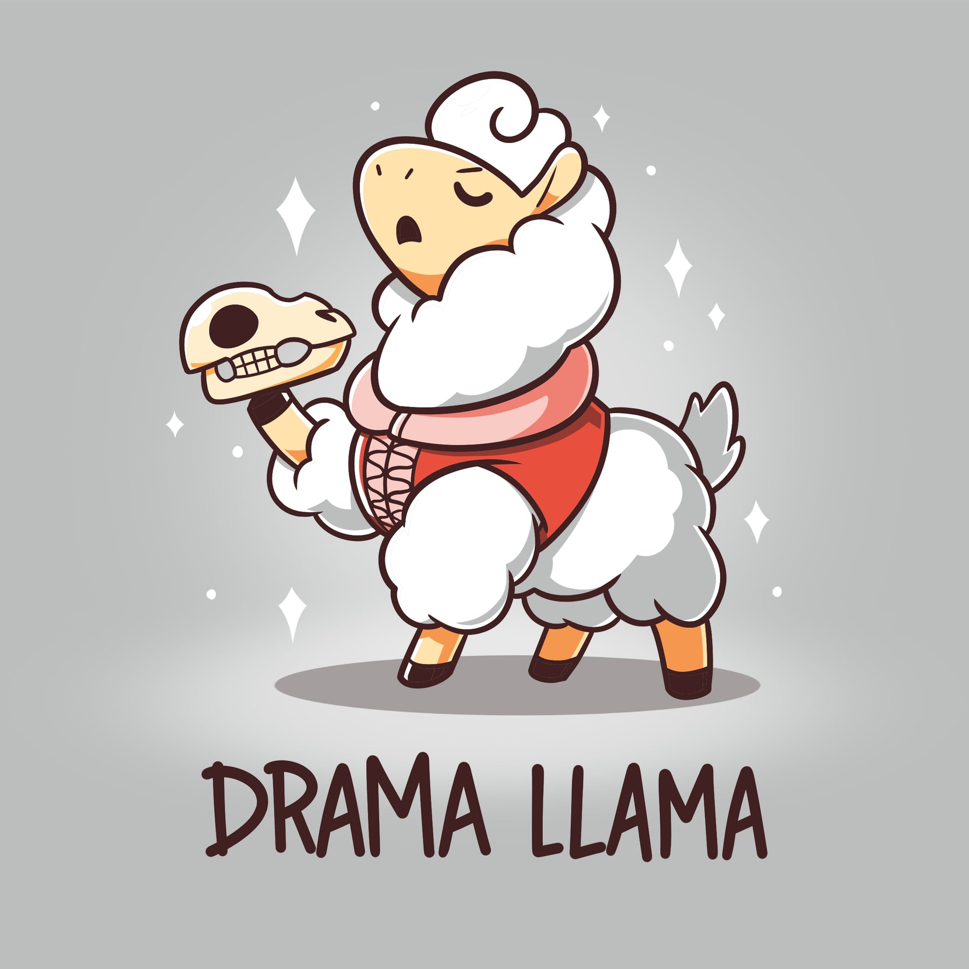 Premium Cotton T-shirt_Teeturtle I'm A Drama Lllama silver gray t-shirt featuring a Shakespearian-attired Llama holding a Llama skull with 'Drama Llama' written beneath.