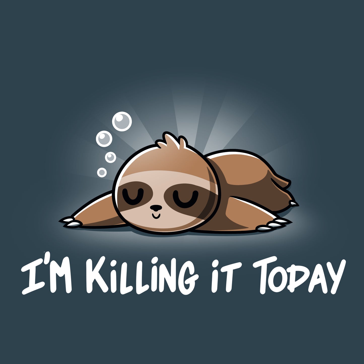 Premium Cotton T-shirt_TeeTurtle denim blue I'm Killing It Today t-shirt featuring a sleeping sloth.