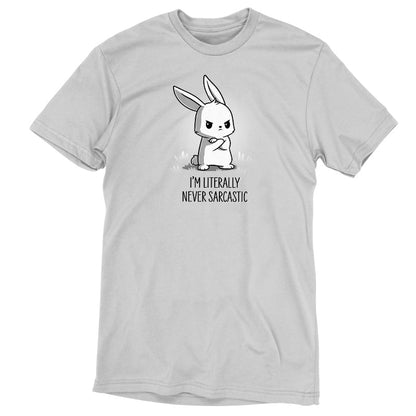 Premium Cotton T-shirt_TeeTurtle I'm Literally Never Sarcastic silver gray t-shirt featuring a sarcastic bunny with its arms crossed looking a little grumpy.