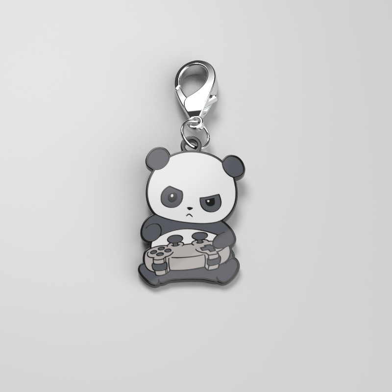 Pew Pew Panda charm on a white background. (TeeTurtle)