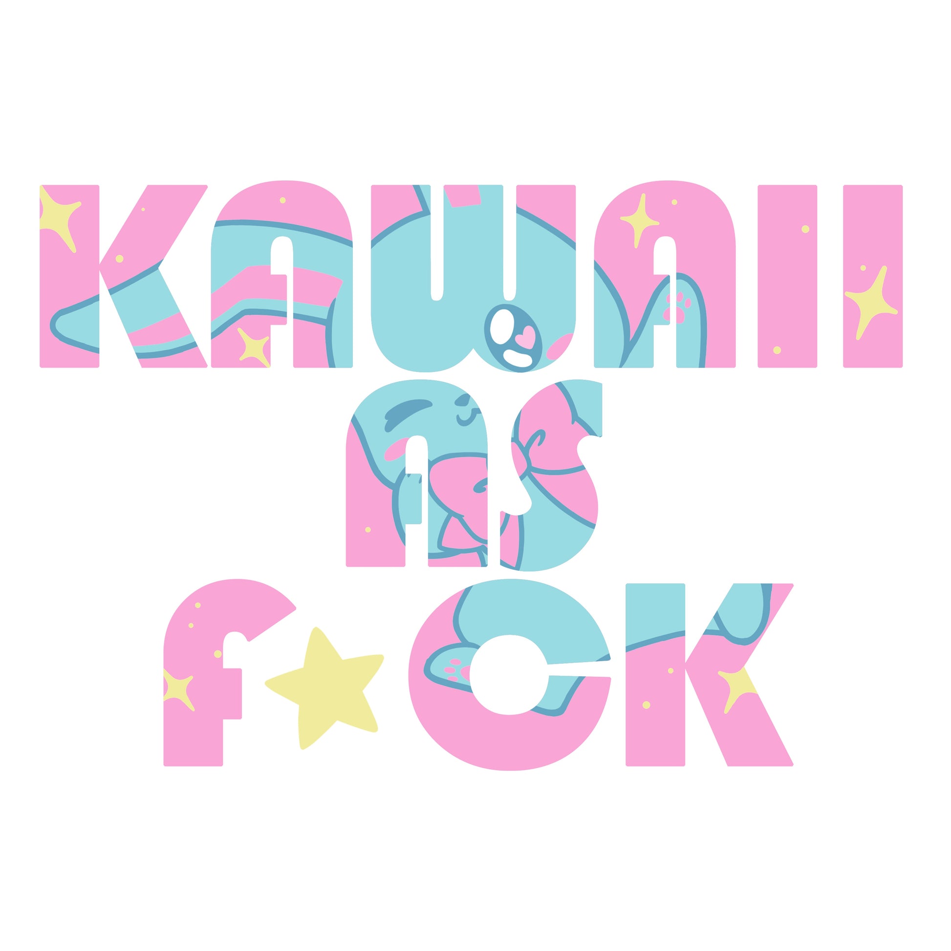 Premium Cotton T-shirt_TeeTurtle Kawaii As F*ck white t-shirt featuring Text in pastel colors reads "Kawaii as F*ck,".