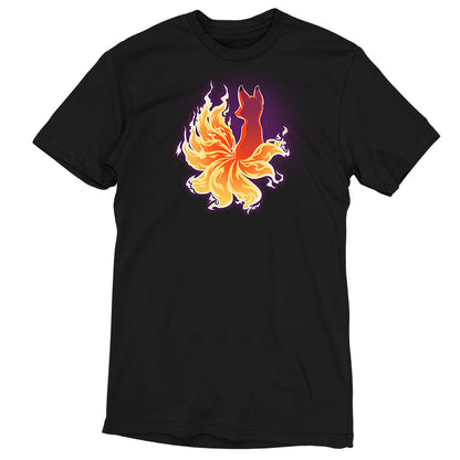 Premium Cotton T-shirt_TeeTurtle black Fire Kitsune. Featuring a kitsune with fiery tail.