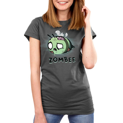 Premium Cotton T-shirt_TeeTurtle Zombee charcoal gray t-shirt featuring a zombie bumble bee