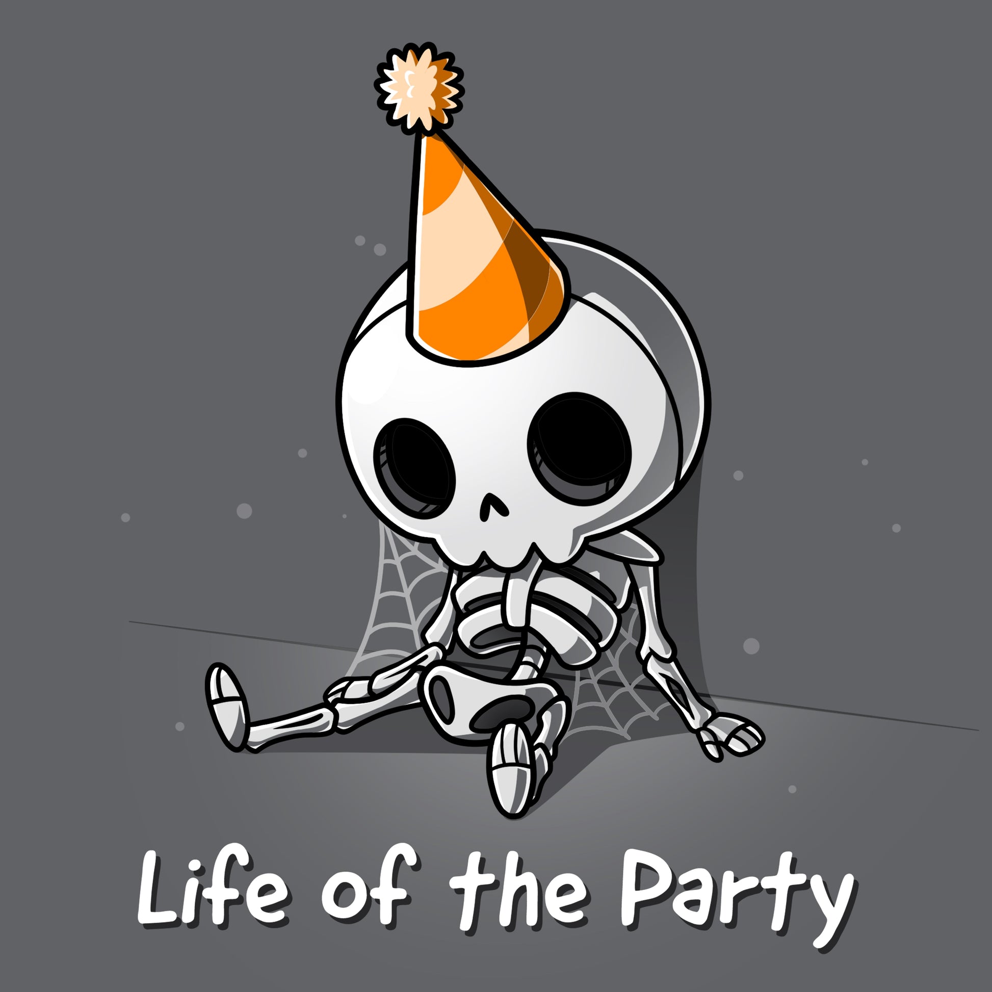 Premium Cotton T-shirt_TeeTurtle charcoal gray Life of the Party. Featuring a dusty skeleton wearing a party hat.