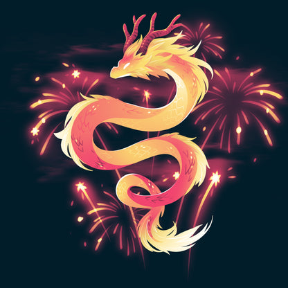 Premium Cotton T-shirt_TeeTurtle lunar new year dragon navy blue t-shirt featuring a gradon amidst fireworks.