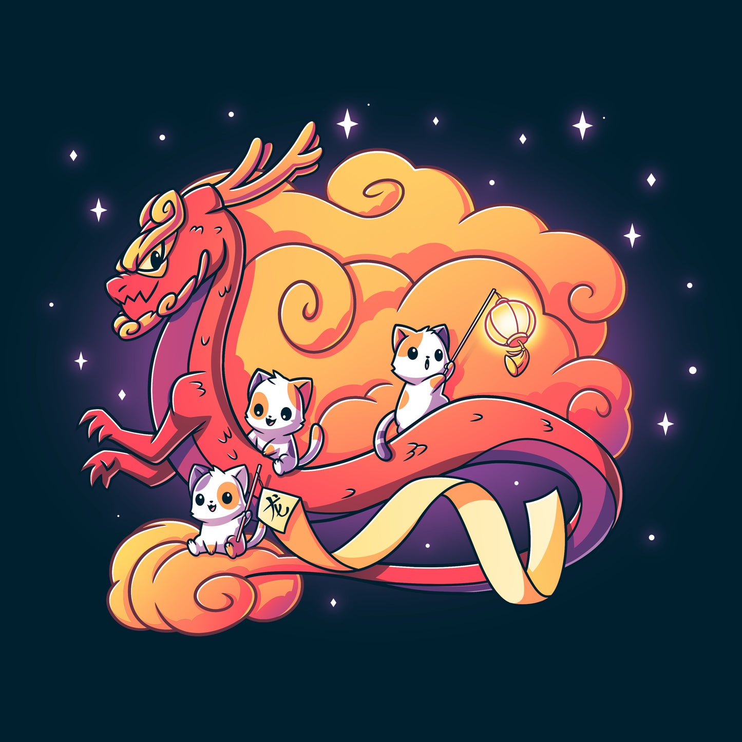 Premium Cotton T-shirt_TeeTurtle Lunar New Year kitties navy blue t-shirt featuring a dragon surrounded by cats.