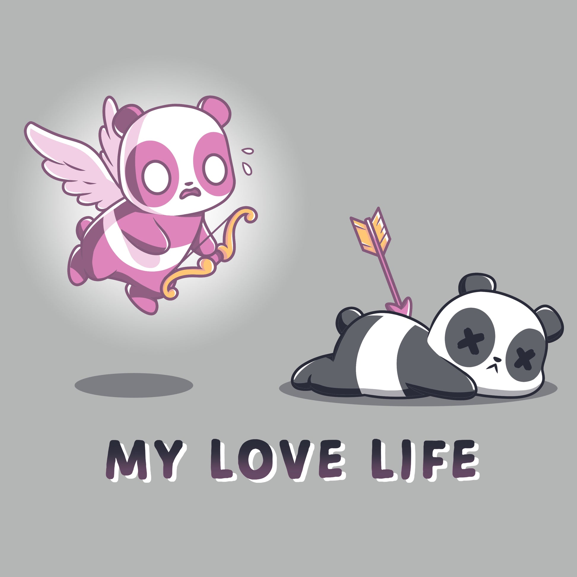 Premium Cotton T-shirt_TeeTurtle My Love Life silver gray t-shirt featuring Valentine's Day pandas.