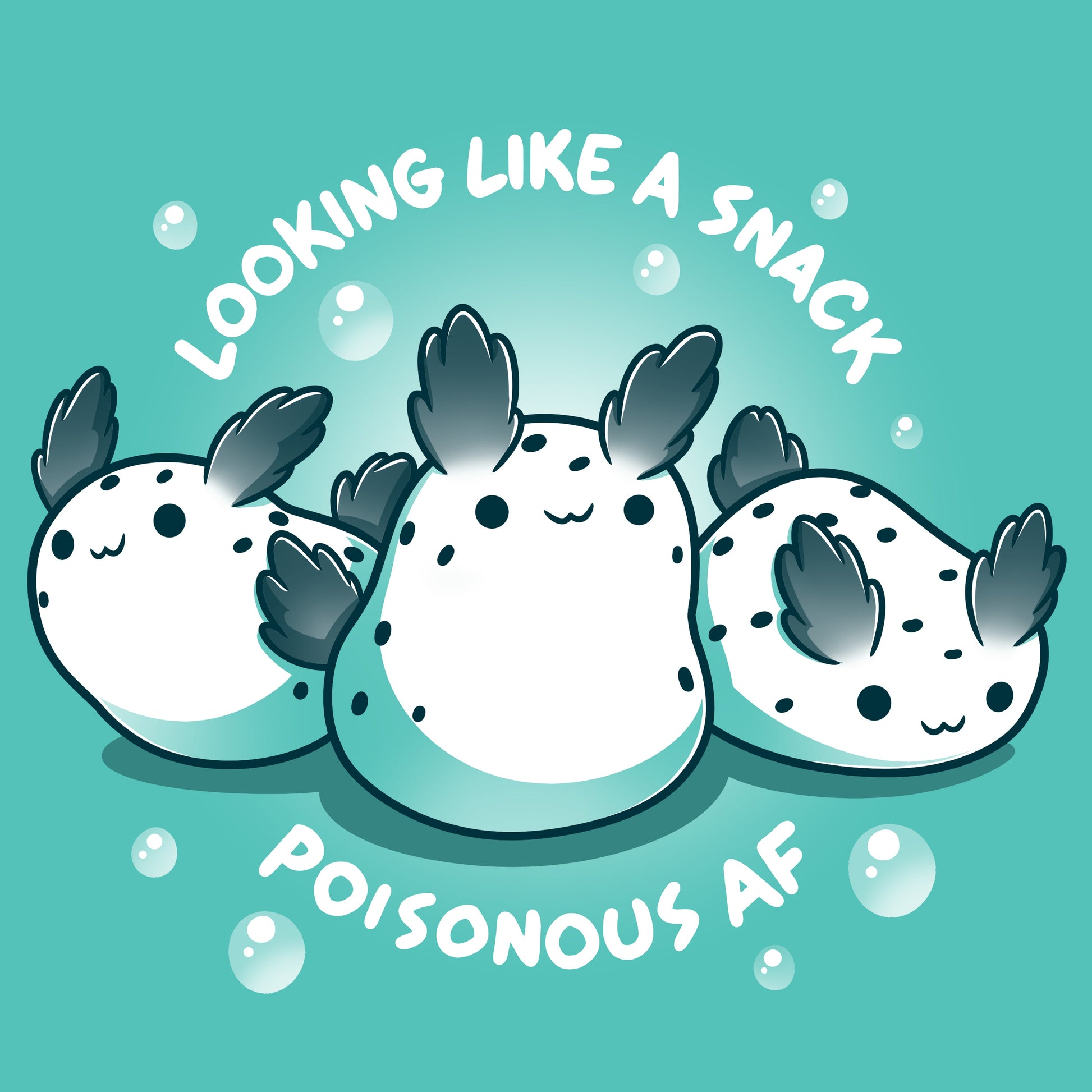 Premium Cotton T-shirt_TeeTurtle Poisonous AF caribbean blue t-shirt featuring three sea bunnies, accompanied by the text "LOOKING LIKE A SNACK POISONOUS AF."