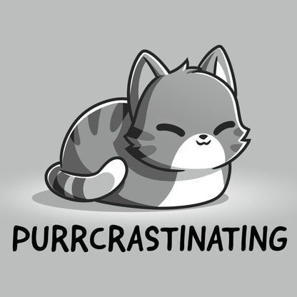 Premium Cotton T-shirt_TeeTurtle Purrcrastinating Silver Gray t-shirt featuring a grayscale illustration of a cat with closed eyes.