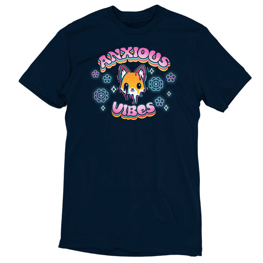 Premium Cotton T-shirt_TeeTurtle Anxious Vibes navy blue t-shirt featuring a fox with text 