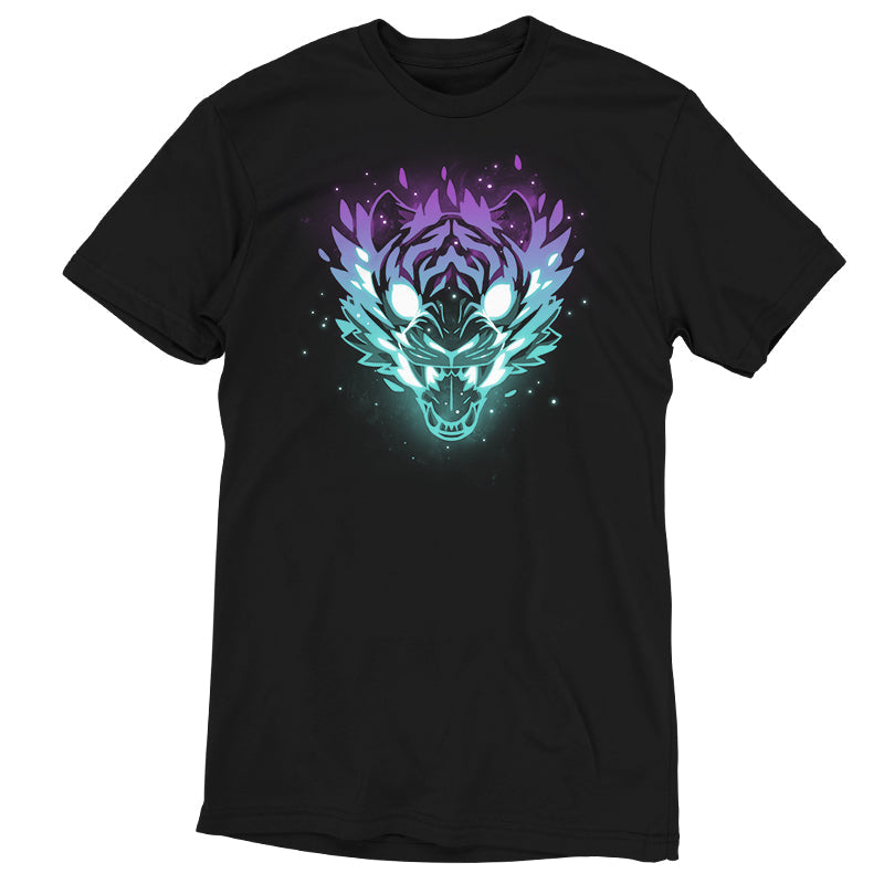 Premium Cotton T-shirt_TeeTurtle Astral Roar black t-shirt featuring a tiger head with neon blue and purple hues.