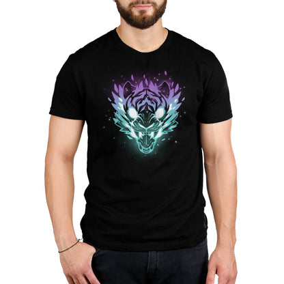 Premium Cotton T-shirt_TeeTurtle Astral Roar black t-shirt featuring a tiger head with neon blue and purple hues.