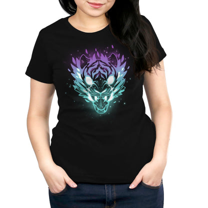 Premium Cotton T-shirt_TeeTurtle Astral Roar black t-shirt featuring a tiger head with neon blue and purple hues.