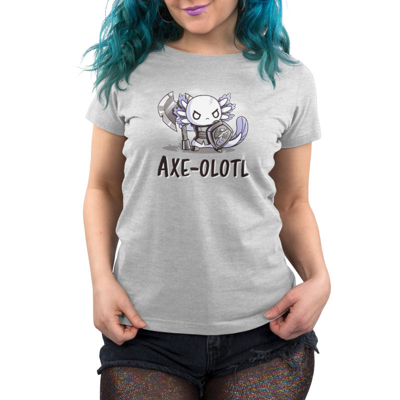 Premium Cotton T-shirt_TeeTurtle silver gray Axe-olotl Warrior featuring a fantasy warrior axolotl.