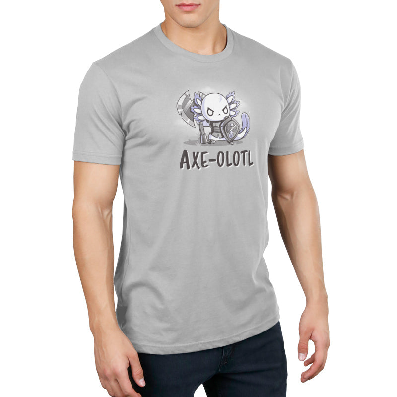 Premium Cotton T-shirt_TeeTurtle silver gray Axe-olotl Warrior featuring a fantasy warrior axolotl.