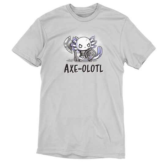 Premium Cotton T-shirt_TeeTurtle silver gray Axe-olotl Warrior featuring a fantasy warrior axolotl.